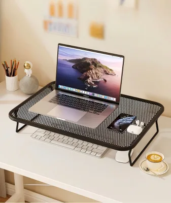 Metal Mesh Laptop Stand Desk Riser Rack with Foldable Legs Desktop Monitor Riser for Home Office and Study Organization