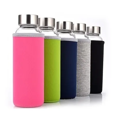 KDG Brand Custom Colorful Sleeve Stainless Steel Lid 280ml 360ml 420ml 550ml 700ml 1000ml High Borosilicate Glass Water Bottles