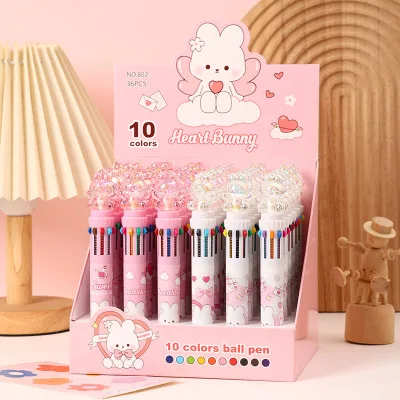 Creative Cute Cartoon Acrylic Rabbit 10-Color Ballpoint Pens Creative Bunny Design Multicolor Writing 0.7mm Gel Pens Drawing Toy
