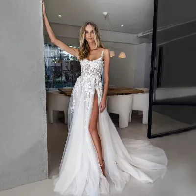Plus Size Simple Wedding Dress 2025 Sexy Leg Open Wedding Dress Cheap Wedding Dress