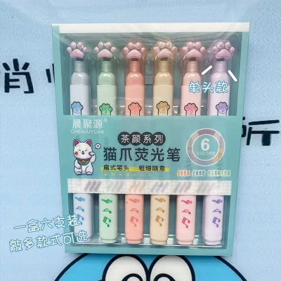 New Design 3d Pen Mini Cute Multicolor Cartoon Cat Paw Shape Cute Kids Wholesale Cat Paw  6 Piece Highlighter Pen