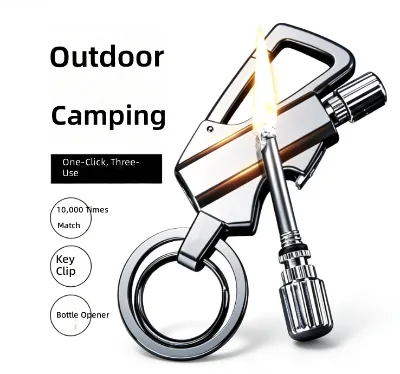 Zinc Alloy Outdoor Keychain Lighter with Bottle Opener & Keyring-Kerosene-Fueled Durable Windproof for Camping & Travel