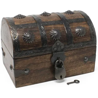 Handmade Pirate Treasure Chest with Lock and Skeleton Keys Lockable Wooden Storage Box for Kids