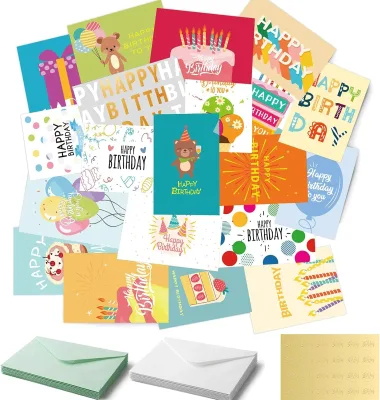 Unique Printing Birthday Cards with Envelopes & Stickers 4x6 Inches Blank Happy Greeting Cards Assortment in Bulk