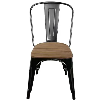 Industrial Style Restaurant Cafe Metal Dining Chair With Wood Seat