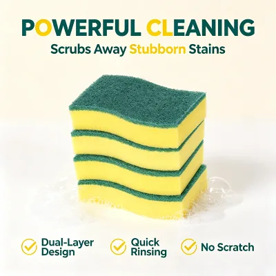 Wave Shape Kitchen Scrub Sponge Double Sided Non Scratch Sponge Scrubber for Kitchen Bathroom Household Daily Cleaning