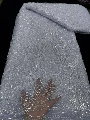 High-quality 100% Polyester Voile Lace 5 Yards Eco-Friendly African Beaded Sequins Pink Bridal Dresses Competitively Priced