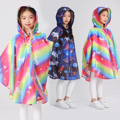 Factory Direct One Piece Printed Thin Cape Raincoat for Kids Soft Backpack Raincoat for Summer Kindergarten Use Boys Girls