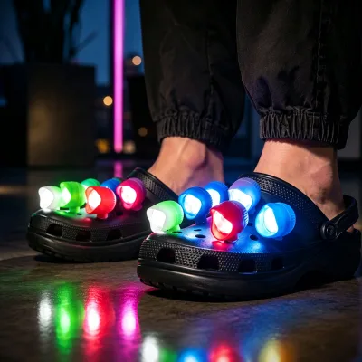 Activated LED Spotlight Shoe Charms Waterproof Colorful Light up Charms Custom Flashing Shoe Decorations for Clogs Sandals Party