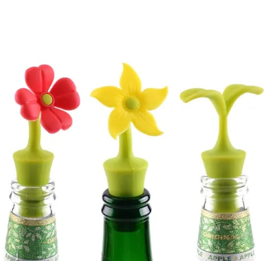 Wholesale Flower Design Food Grade Reusable Airtight Silicone Wine Bottle Stopper