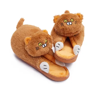 Fuzzy Furry 3d Fluffy Animal Print Cute Cartoon Cat Animal Plush slippers