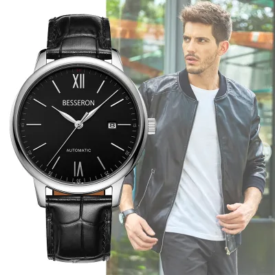 Luxury Men's Sport Automatic Watch with Luminous Hands OEM Brand Black Steel Leather Miyota Movement Custom Business Style