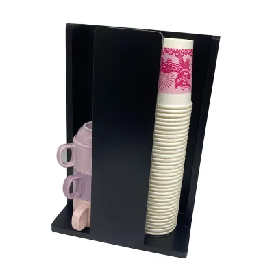 Bamboo Coffee Cup and Lid Storage Organizer Holder Dispenser for Kitchen Multifunction Standing Type Black