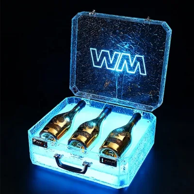 Custom Logo Reusable Acrylic LED Luxury Wine Bottle Display Rack for VIP Nightclub Storage Portable & Durable Bar Accessory