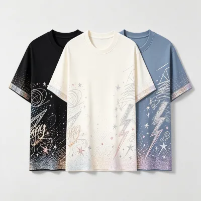 Custom High-quality Printing and Sequins Streetwear Casual Anti-Pilling Loose Fit Logo Pattern Men's Tshirts