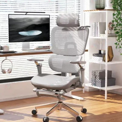 Yazhi Ergonomic Office Chair with Foldable Extendable Footrest Comfortable Headrest Height-Adjustable Swivel Reclining Backrest