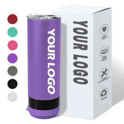 Custom Logo 20oz Music Speaker Tumbler,304 Stainless Steel Vacuum Insulated Cup for Camping Party Travel Gif
