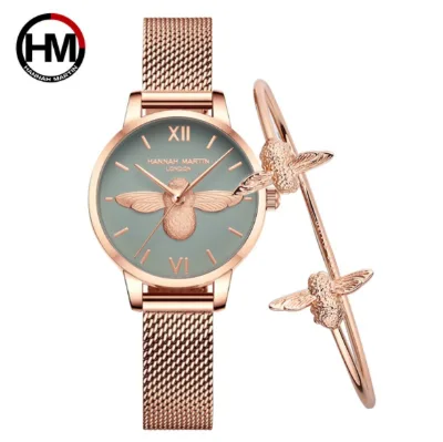 Hannah Matin 112 Women's Watch Customized Brand Logo Fashion Rose Gold Mesh Strap Watch Women Ladies Custom Logo Quartz Watches