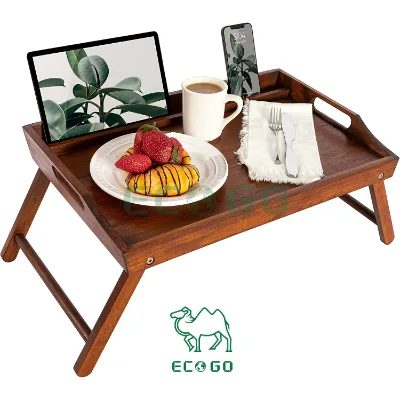 Wholesale Home Furniture Bamboo Bed Tray Lap Desk With Phone Holder and Handles Portable Folding Legs