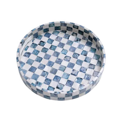 Luxury Handcrafted Elegant Mother of Pearl Inlay Checkered Eco-Friendly Serving Tray Decorative Home Decor Coffee