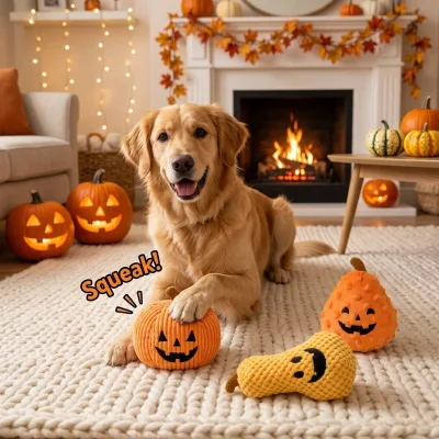 Famipet Manufacturer Custom New Halloween Theme Pumpkin Design Soft Stuffed Crinkle Puppy Pet Squeak Toy Plush Squeaky Dog Toy