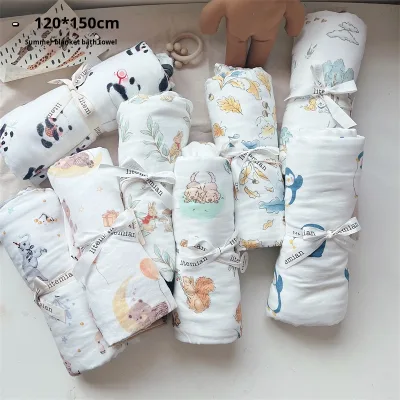 Bamboo Fiber Summer Cartoon Large Size Four-Layer Gauze Square Baby Bath Towel & Quilt Breathable Skin-Friendly