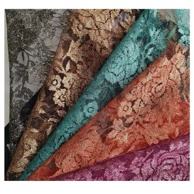 Gold Silver Lace Metallic Seam Multi Color Stock Supply Polyester Non Elastic Large Flower Skirt Lace for Dress Fabric