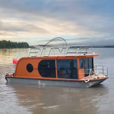 Modern Mobile Home on the Water Aluminum Hull Outboard Engine Houseboat New Small Floating Tiny House Boat Hot Sale