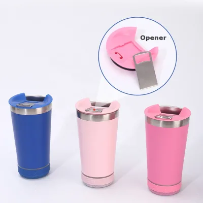 Custom Print Speaker Cup Wholesale Double Wall Vacuum Stainless Steel Beer Cup with bluetooth Speaker