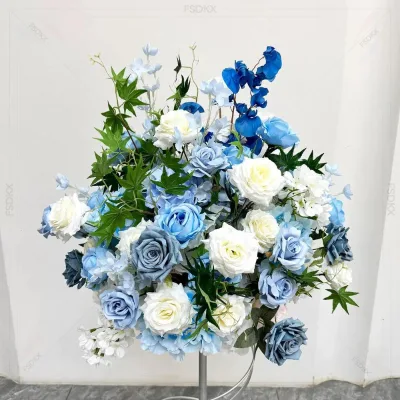 Blue White Rose Artificiatl Flower Ball Wedding Table Centerpieces Flower Decoration for Wedding and Hotel Restaurant Decoration