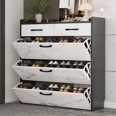Modern Marble-colored Wooden Shoe Rack Large-capacity Storage Shoe Cabinet Hallway Cabinet with Storage Drawer for Home Entrance