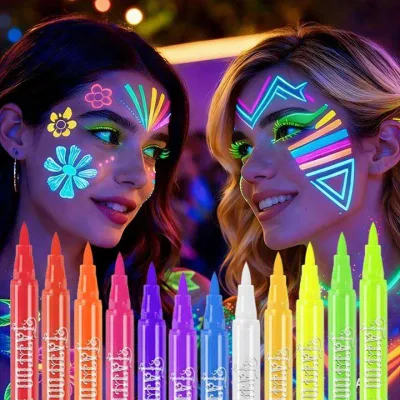 Hot Selling Eco-friendly UV Luminous Painted Makeup Pen 12 Colors DIY for Highlighter Non-Bleeding Quick-Dry Soft Head Oblique