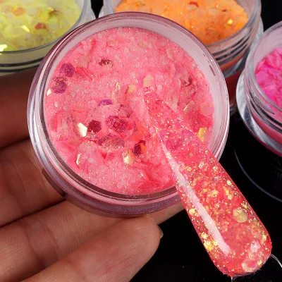 15g Nail Art Acrylic Powder Mixed Mermaid Hexagon Chunky Glitter Sequins for Nail Extended Builder Sculpture Gel Polish Manicure