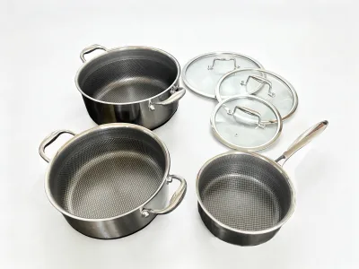 6 Piece Diamond Shield Pot Set with Tempered Glass Lids Stay-Cool Handles Ceramic Coating Induction Ready