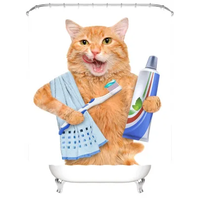 Creative Digital Printing Waterproof and Mold Proof Shower Curtain Cat Four Piece Set