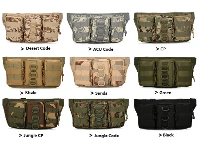 Tactical Multi-Pocket Waist Bag Mini Camping Hiking Bag Oxford Cloth with 3 Compartments for Hunting, Outdoor Activity
