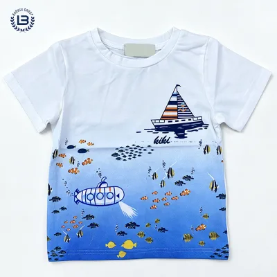 Durable Colorfast Knitted Casual Cartoon Print Loose Fit Boys Cotton T-shirt for School and Outdoor Activities