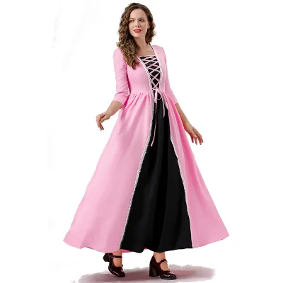 Halloween Seven-quarter Sleeve Princess Dress Pink Court Dress Cosplay Party Robe Women Magic Master Dress Costume