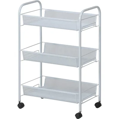 Popular Design Storage Trolley Kitchen Cart Mesh 3 Layer Push Trolley Cart With 4 Wheel