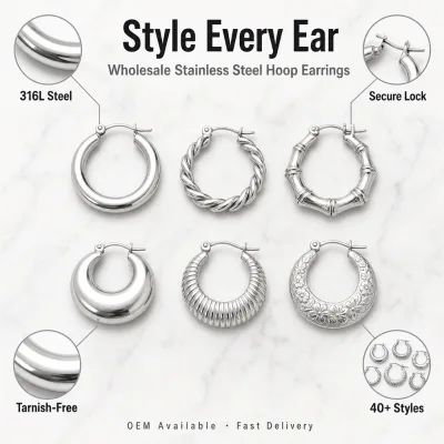 Wholesale Tarnish Free Lightweight Daily Wear OEM Stainless Steel Large Geometric Hoop Earrings
