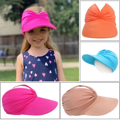 Kids Girls Summer Sun Hat Ponytail Beach Cap Children's Elastic Hollow Top Outdoor Quick-drying Sun Visor Hats UV Protection
