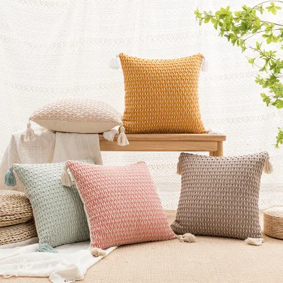 Minimalist American Style Woven Tassel Throw Pillow Sofa Decor Cushion