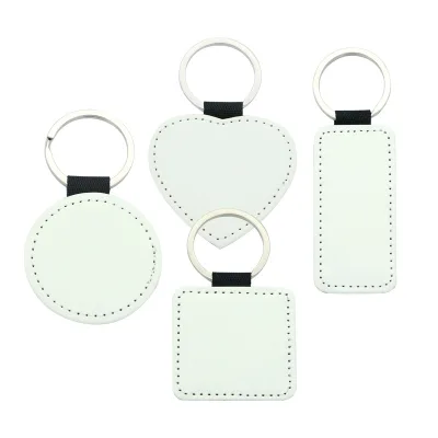 Wholesale Heart/Square Metal PU Leather DIY CUSTOM Blank Sublimation Blank Products Pendant Keychain Key Chain  for Sublimation