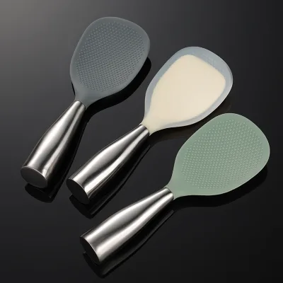 Besafe Non Stick Silicone Standing Rice Food Spoon Spatula With Stainless Steel Handle for Sushi Rice Mashed Potato 2017013