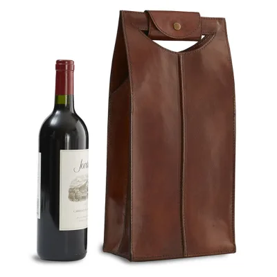 Leather Two Bottle Glasses Wine Gift Tote Carrier Carrying case