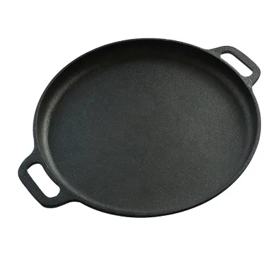 13.5" Diameter 35 cm Pre-Seasoned Cast Iron Black Eco-Friendly Pizza Pan Roaster Two Ears Handle Oven Safe Oil Coated Baking