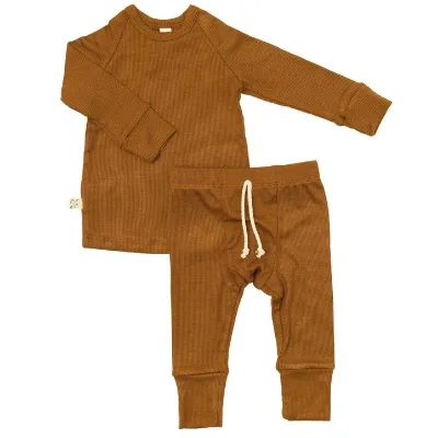 Good Quality Spring Autumn Soft Newborn Baby Pajamas Set Baby Ribbed Bodysuit
