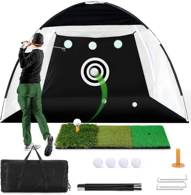 10x7ft Golf Practice Net-indoor and Outdoor Golf Practice with Three-layer Turf Golf Mat
