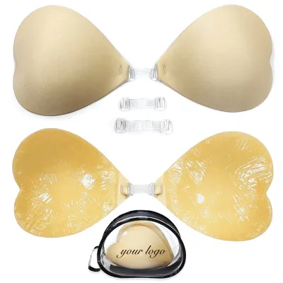 Mini Heart-shaped Adjustable Fabric Gathering Strapless Backless Adhesive Invisible Bra Push up Sticky Chest Patch for Swimsuit