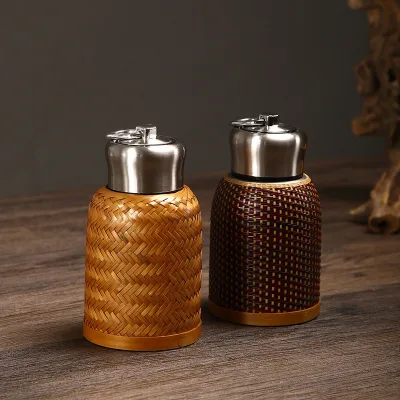 Hand-woven Creative 304 Stainless Steel Thermos Cup Bamboo Woven Mini Portable Travel Cup